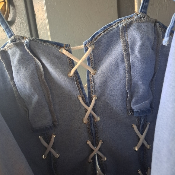 Shein Lace-Up Denim Bodycon Dress sz L 8/10 - Picture 8 of 12